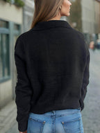 Pearl Trim Collared Neck Long Sleeve Cardigan - Delanoir
