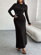 Devine Ruched Long Sleeve Maxi Dress - Delanoir