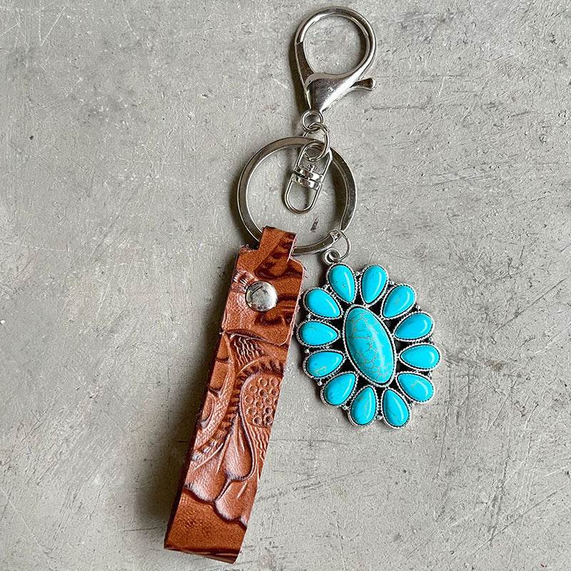 Turquoise Genuine Leather Key Chain - Delanoir
