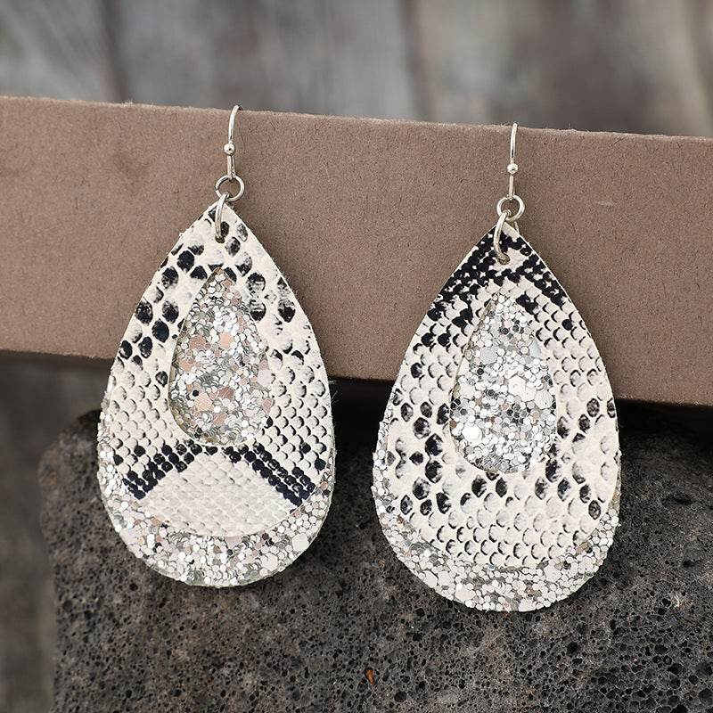 PU Leather Sequin Teardrop Earrings - Delanoir