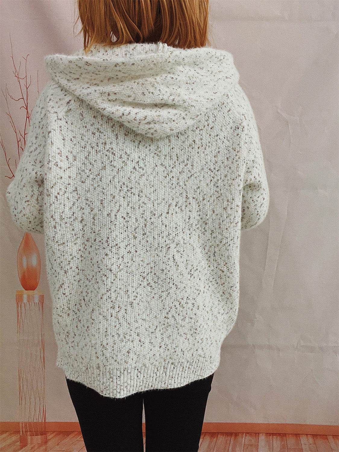 Zip Up Drawstring Long Sleeve Hooded Sweater - Delanoir