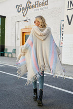 Color Block Fringe Detail Poncho - Delanoir
