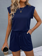 Round Neck Cap Sleeve Romper - Delanoir