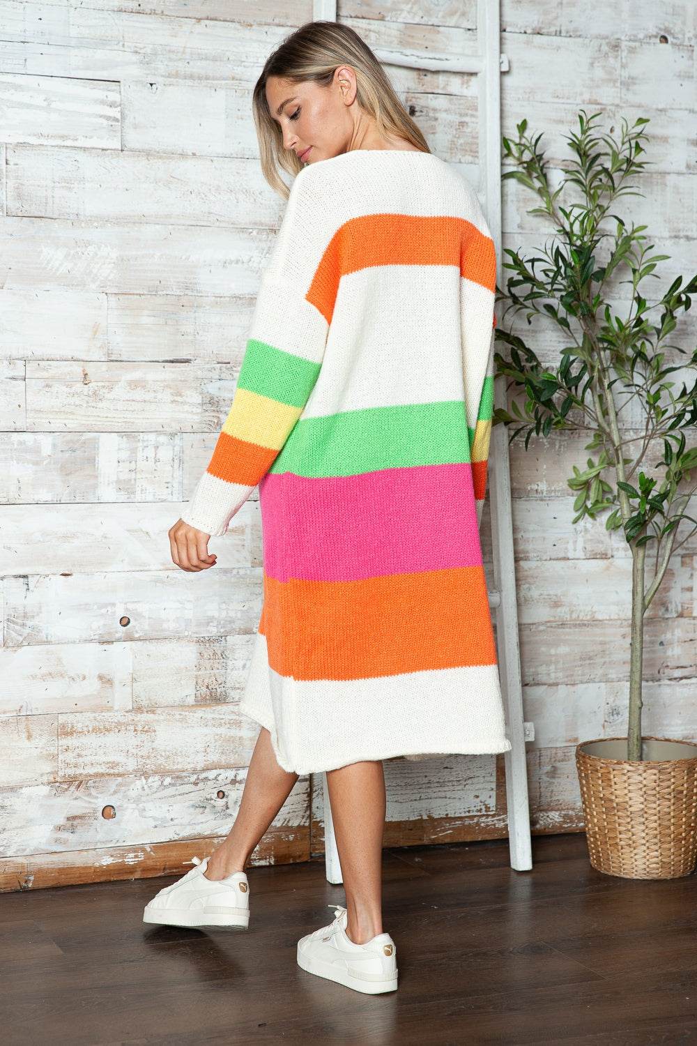 Color Block V-Neck Long Sleeve Sweater Dress - Delanoir