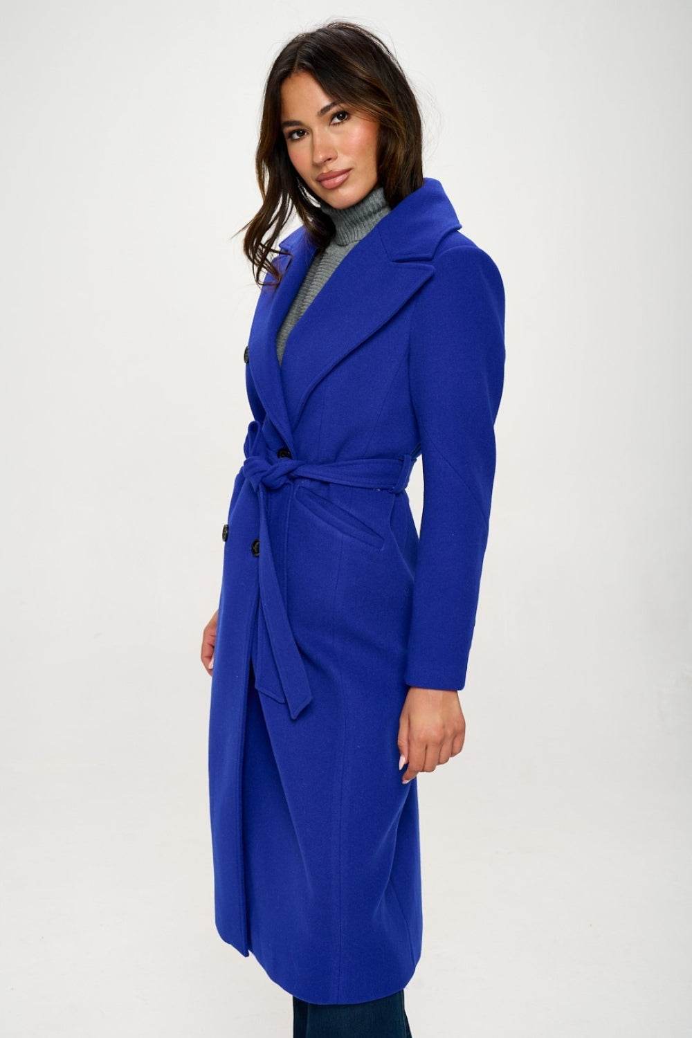 Coalition LA Double-Breasted Longline Coat with Belt - Delanoir
