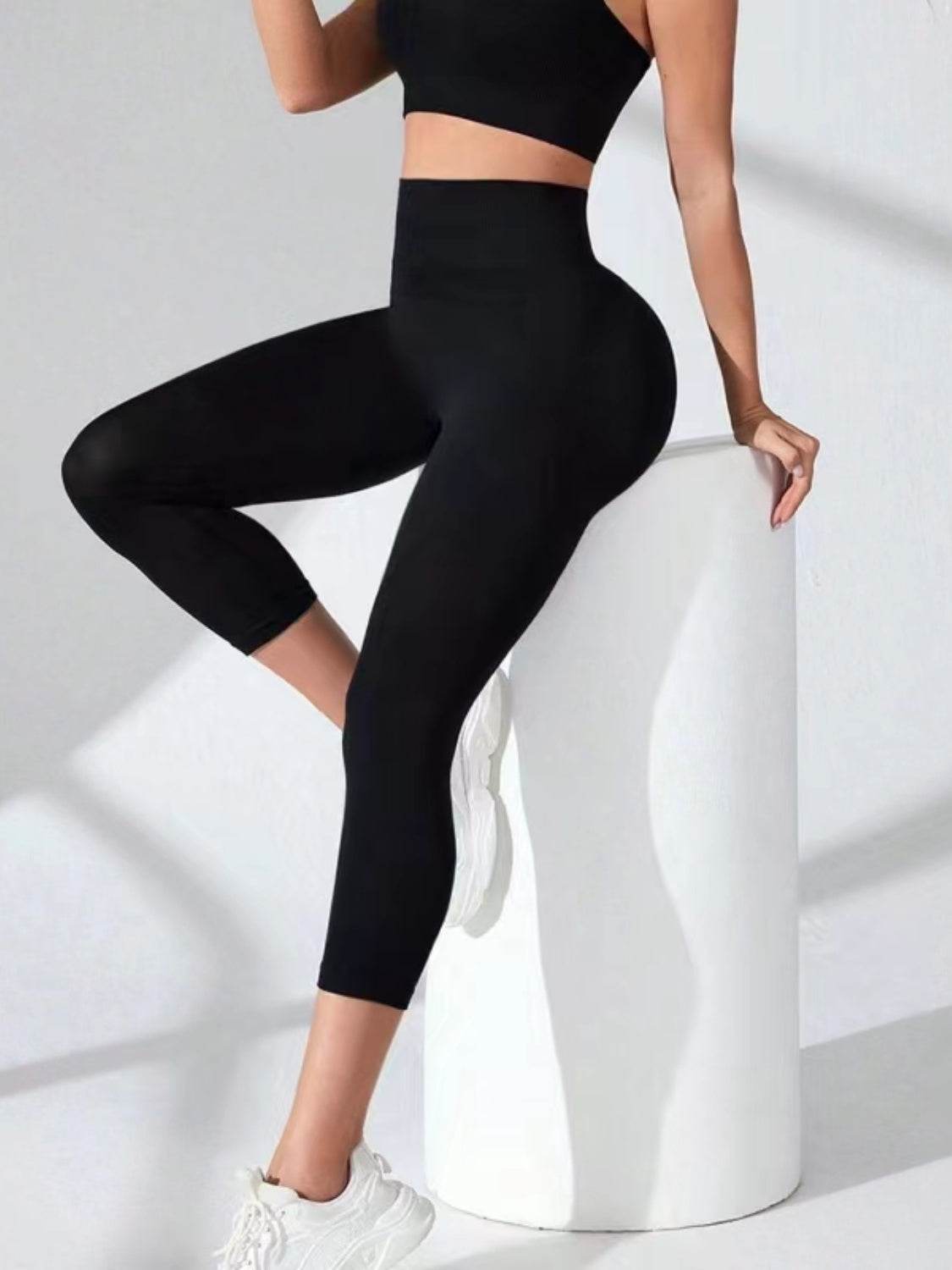 High Waist Cropped Active Leggings - Delanoir