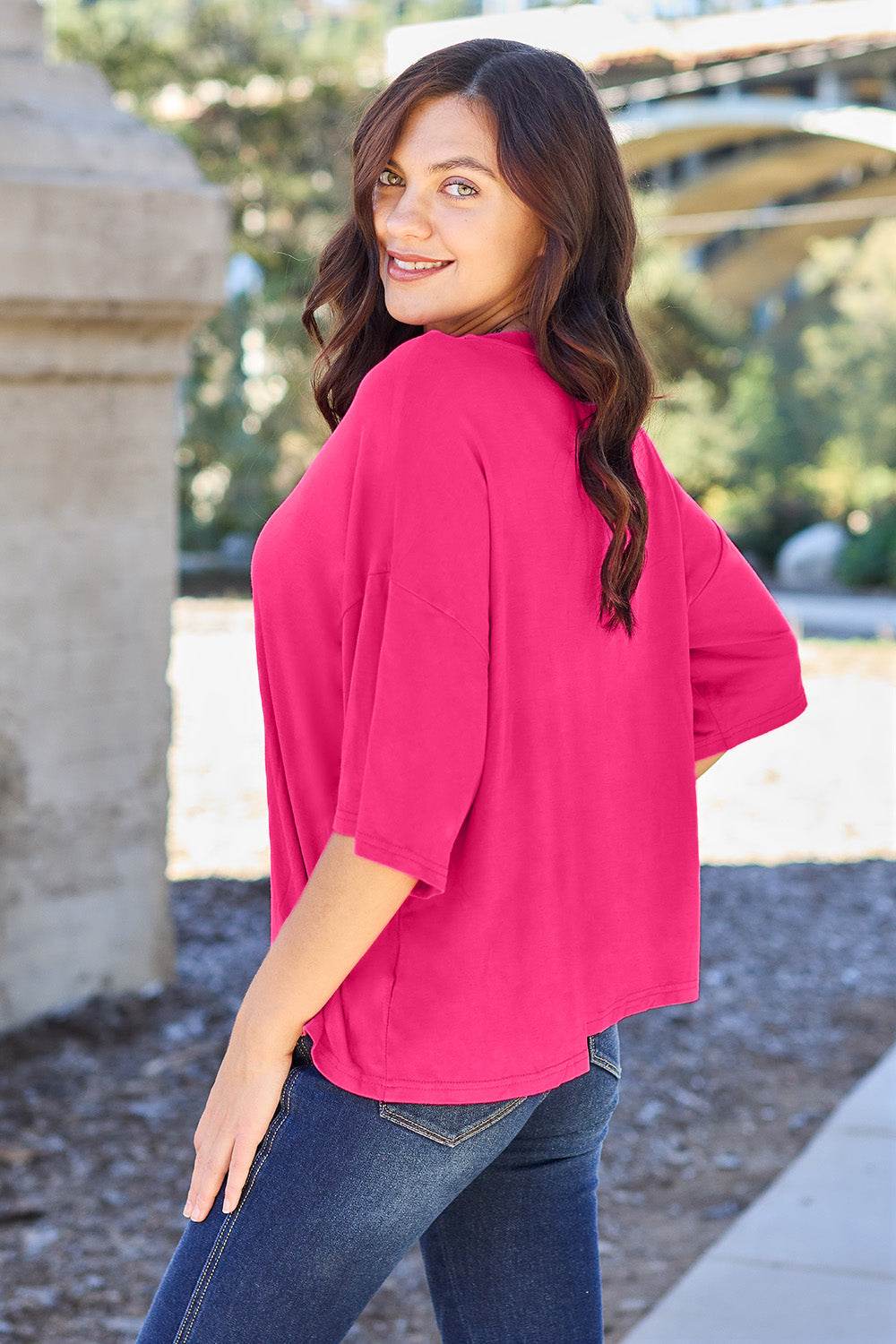 Basic Bae Full Size Round Neck Drop Shoulder T-Shirt - Delanoir