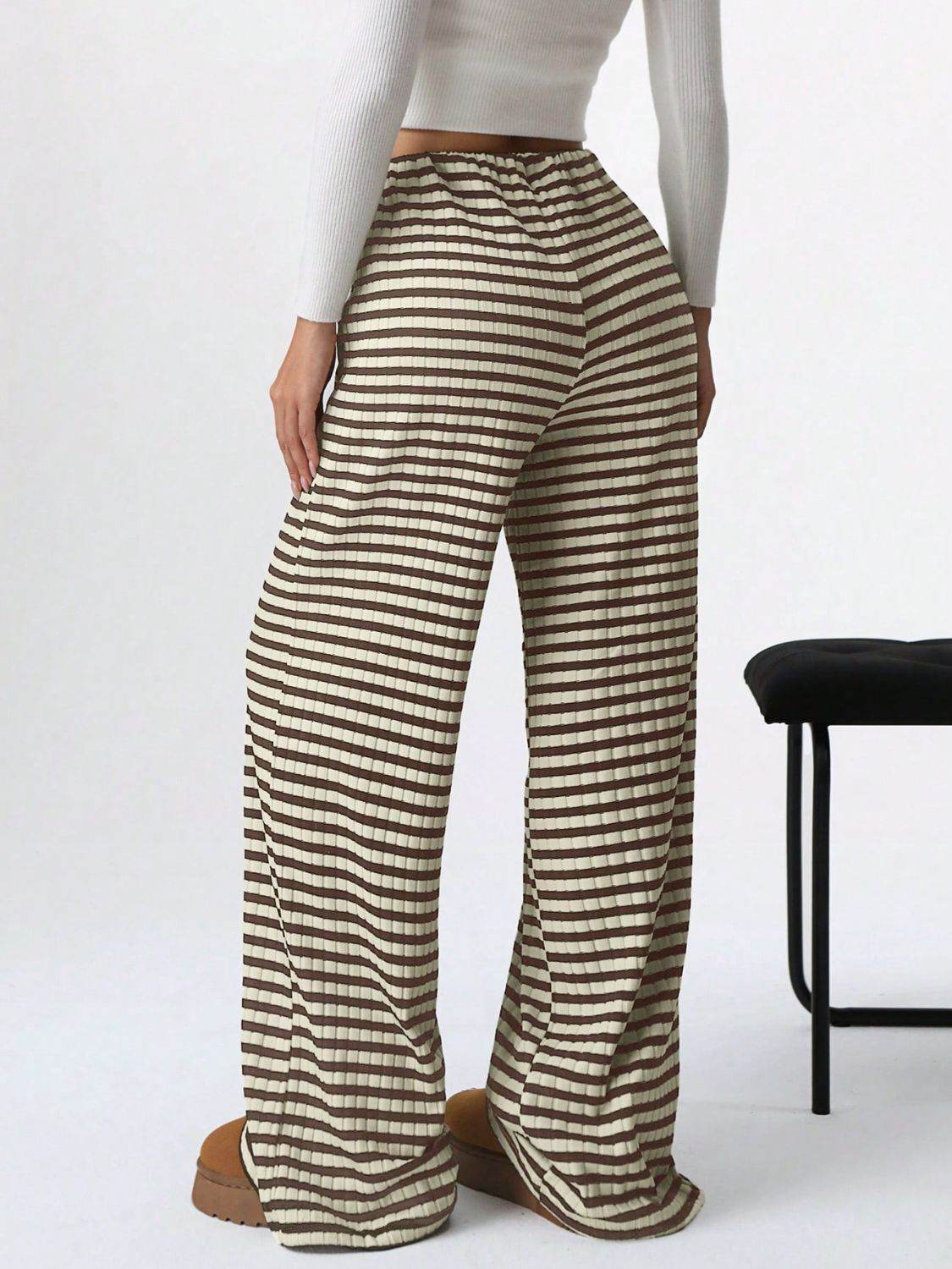 Tied Striped Wide Leg Pants - Delanoir