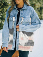 Collared Neck Dropped Shoulder Denim Jacket - Delanoir