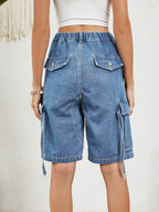 High Waist Denim Shorts with Pockets - Delanoir