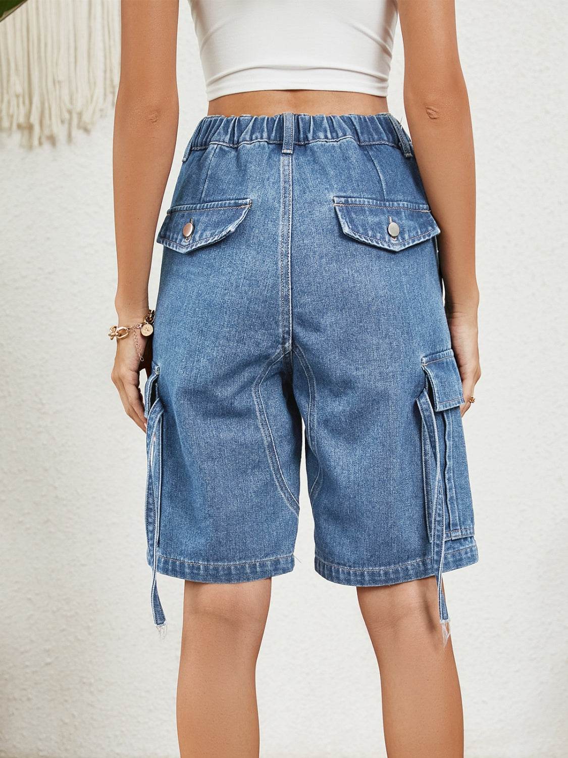 High Waist Denim Shorts with Pockets - Delanoir