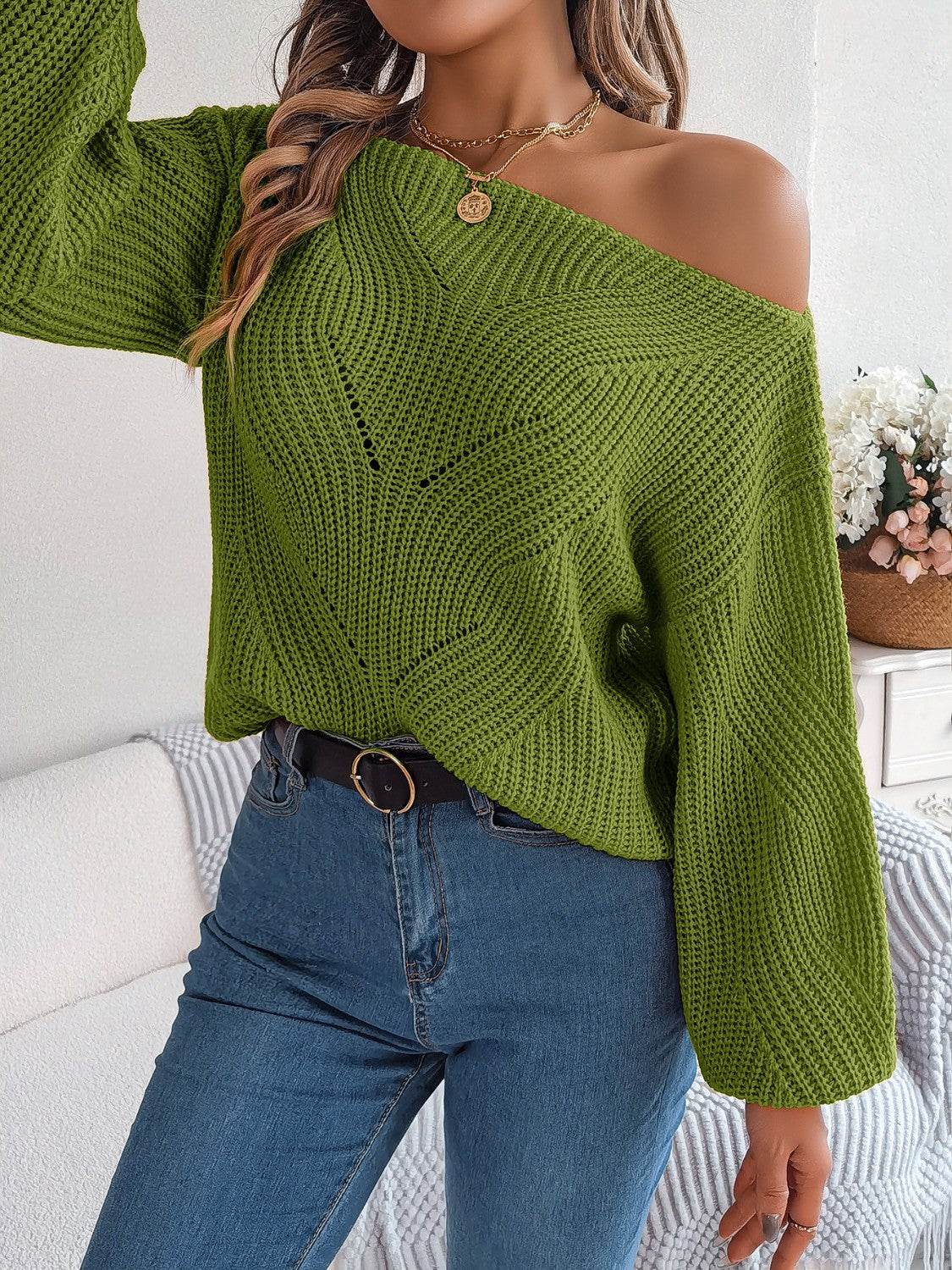 Openwork Long Sleeve Sweater - Delanoir
