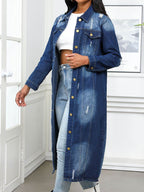 Distressed Button Up Collared Neck Denim Top - Delanoir