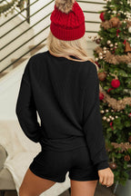 MERRY Round Neck Long Sleeve Top and Shorts Set - Delanoir
