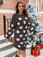 Round Neck Dropped Shoulder Sweater Dress - Delanoir