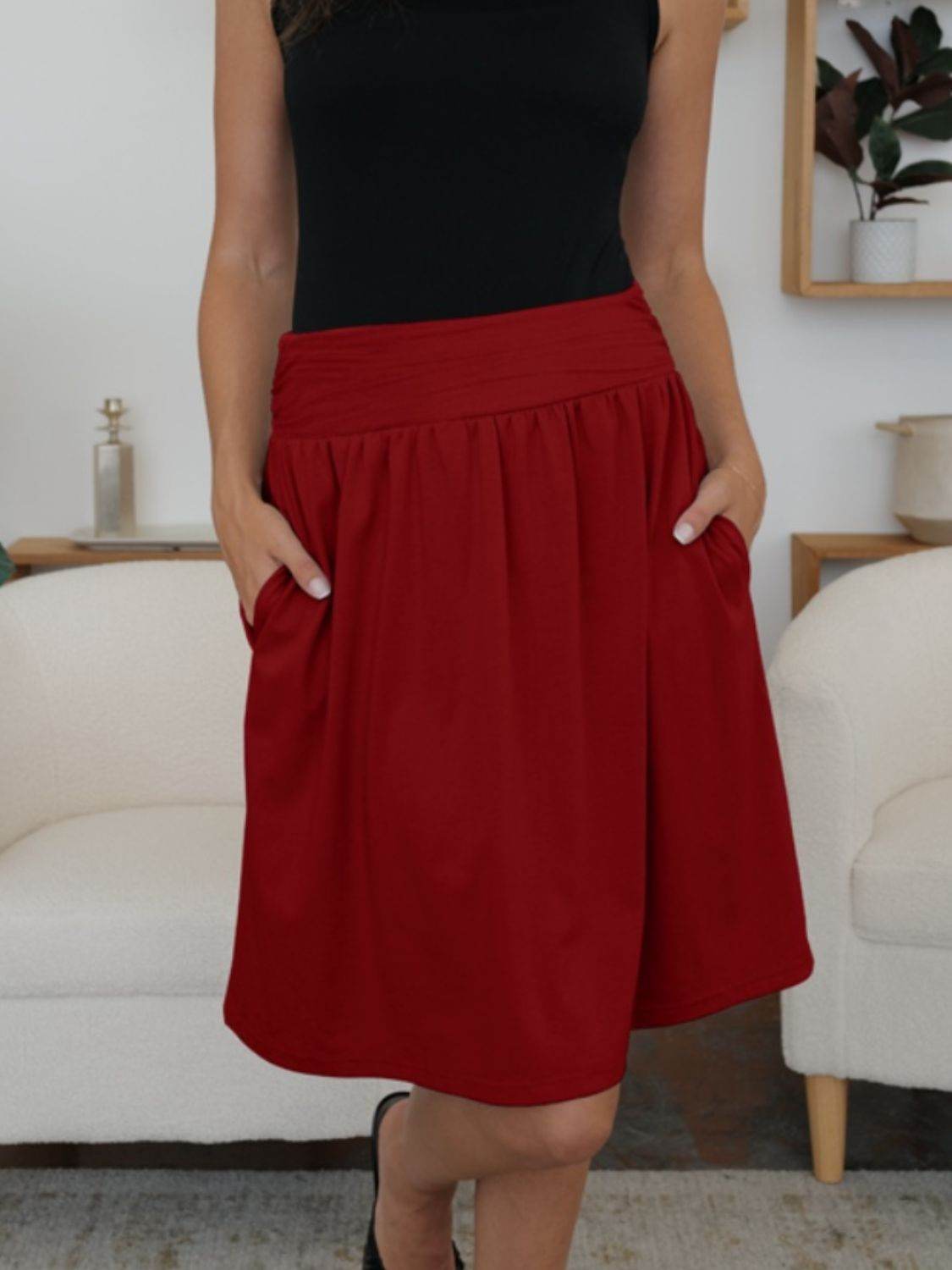 FAM-FAM Elastic Waist Skirt with Pockets - Delanoir