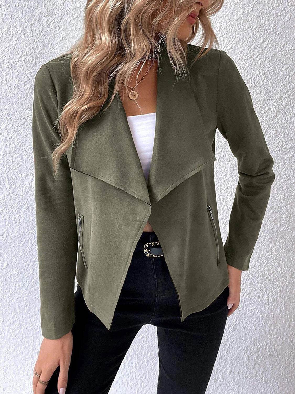 Collared Neck Long Sleeve Jacket - Delanoir