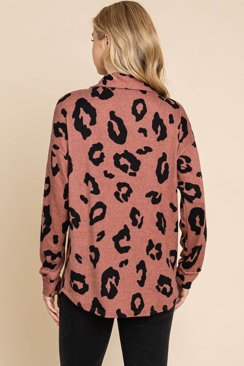 BOMBOM Animal Print Button Up Knit Shacket - Delanoir