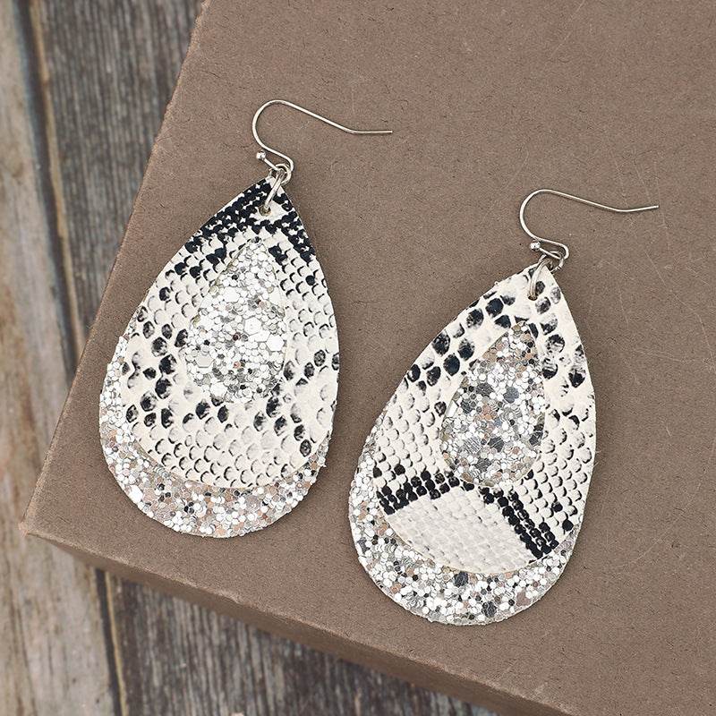 PU Leather Sequin Teardrop Earrings - Delanoir