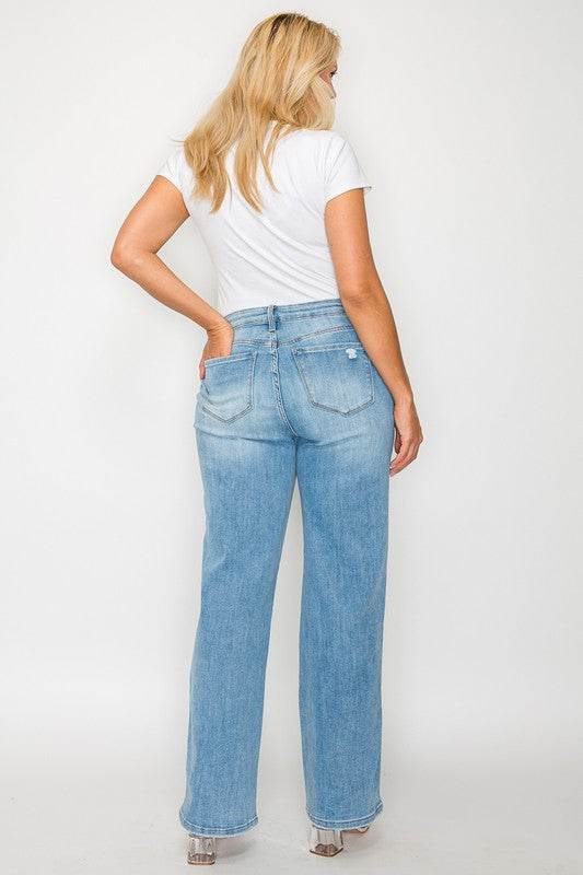 bytos Full Size Distressed High Rise Straight Jeans - Delanoir
