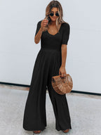 Scoop Neck Short Sleeve Jumpsuit - Delanoir