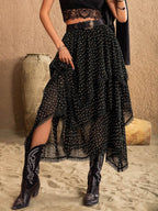 Lace Detail Layered Midi Skirt - Delanoir