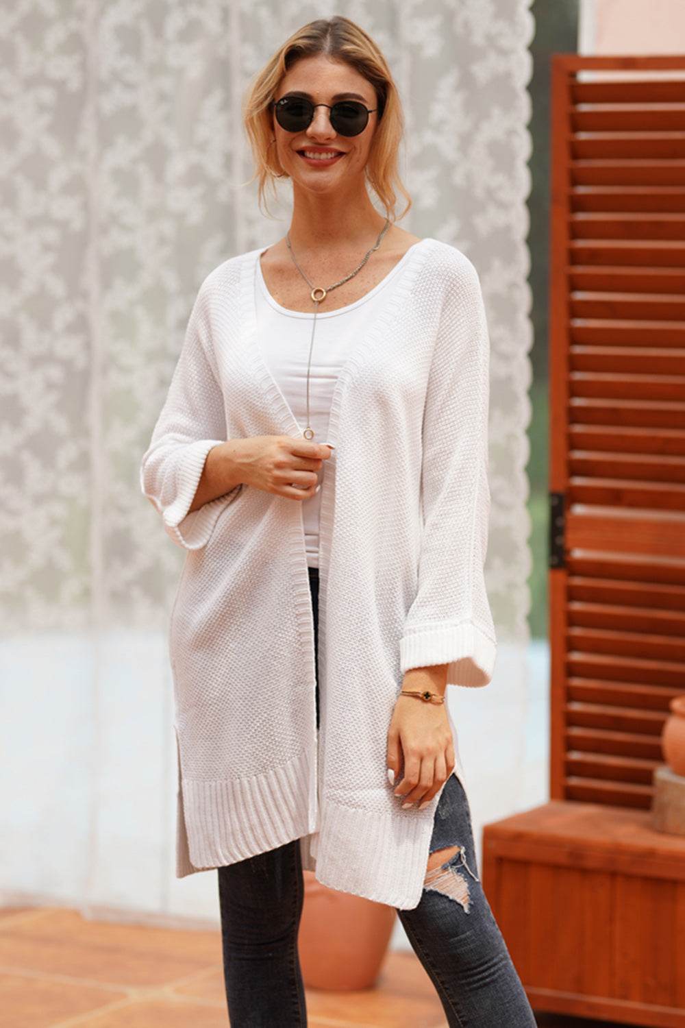 Open Front Long Sleeve Cardigan - Delanoir