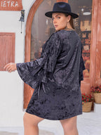 Plus Size Round Neck Flounce Sleeve Mini Dress - Delanoir