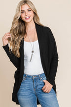 BOMBOM Open Front Waffle Knit Cocoon Cardigan - Delanoir
