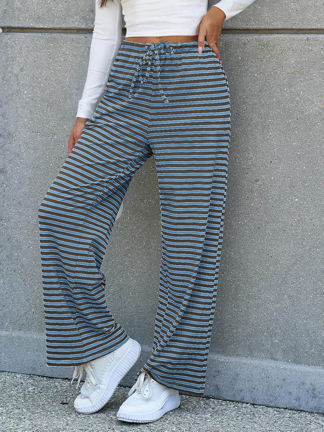 Lovelet Striped Wide Leg Pants - Delanoir