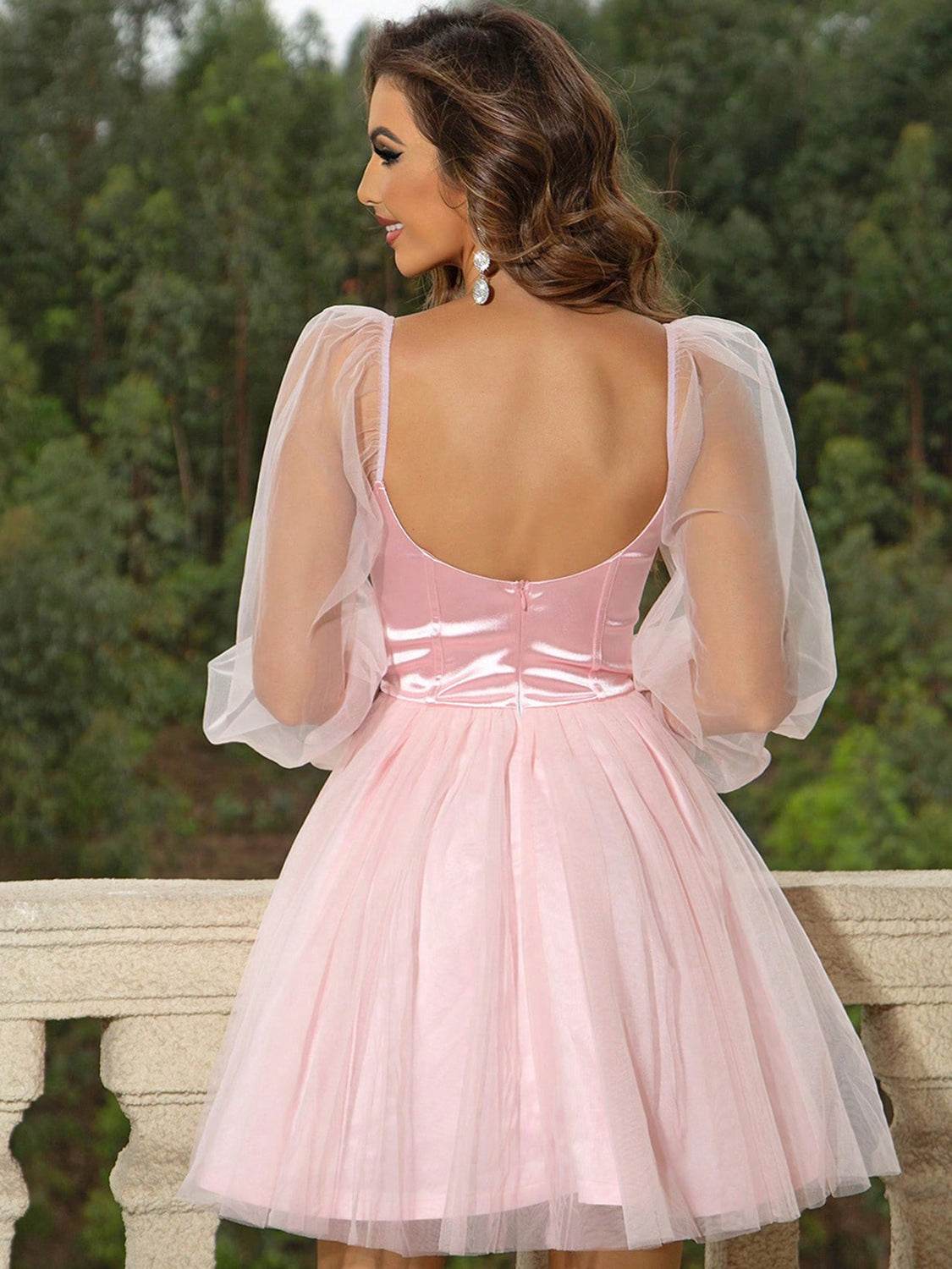 Sweetheart Neck Balloon Sleeve Mini Dress - Delanoir
