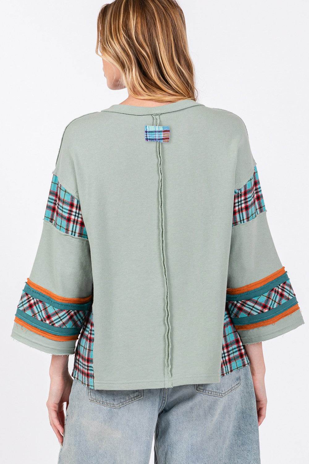 SAGE + FIG Peace Applique Patch Contrast Plaid Top - Delanoir
