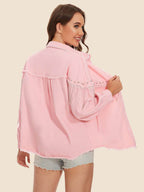 Raw Hem Fringe Detail Denim Jacket - Delanoir