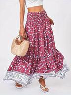 Full Size Tiered Printed Elastic Waist Skirt - Delanoir