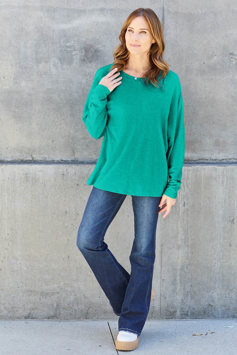 Double Take Full Size Round Neck Long Sleeve T-Shirt - Delanoir