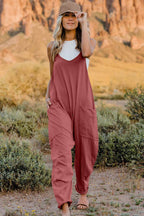 Double Take Full Size V-Neck Sleeveless Jumpsuit with Pockets - Delanoir