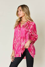 Double Take Full Size Printed Button Up Long Sleeve Shirt - Delanoir