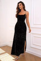 Sequin Backless Split Maxi Dress - Delanoir