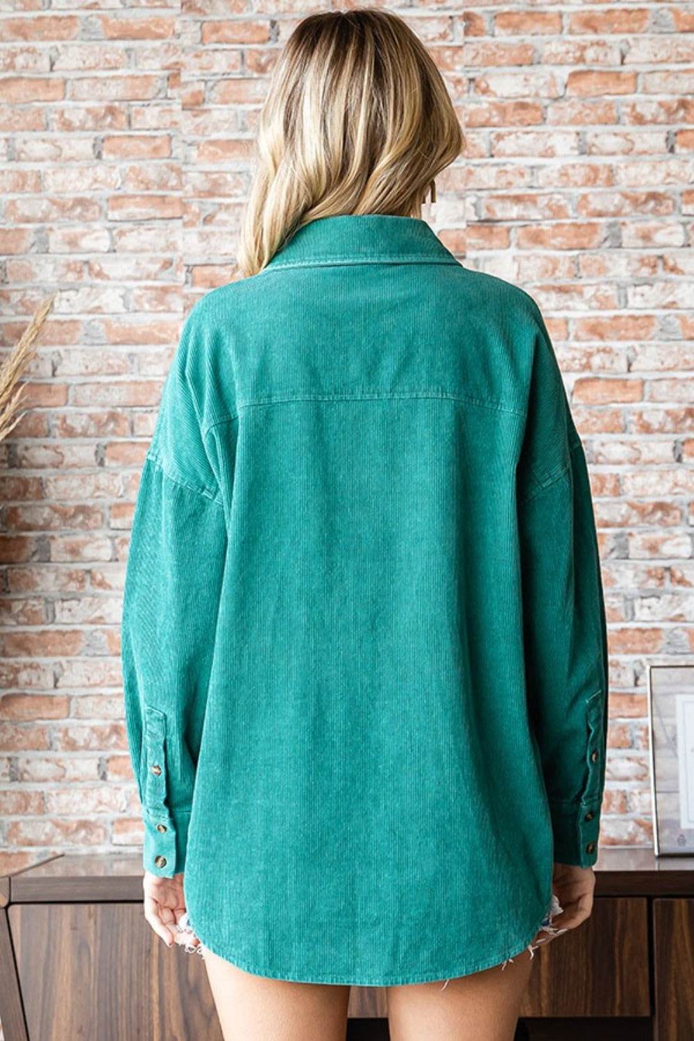 First Love Washed Corduroy Button Down Long Sleeve Shirt - Delanoir