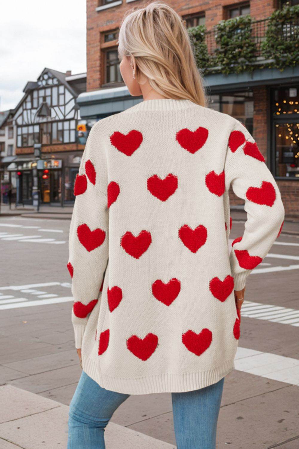 Heart Button Down Long Sleeve Cardigan - Delanoir