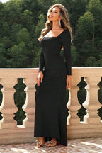 Square Neck Long Sleeve Dress - Delanoir