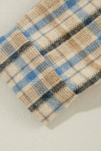 Drawstring Waffle Knit Patchwork Hooded Plaid Shacket - Delanoir