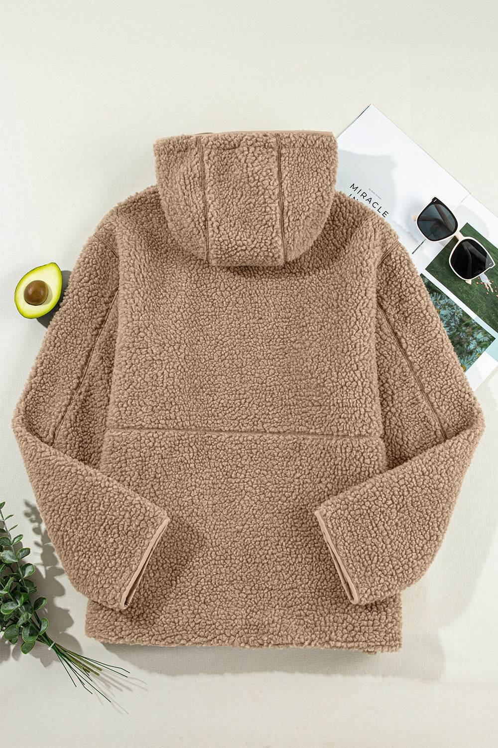 Drawstring Fleece Zip Up Hooded Jacket - Delanoir