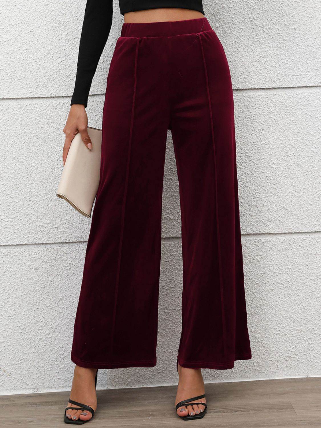 Elastic Waist Wide Leg Pants - Delanoir