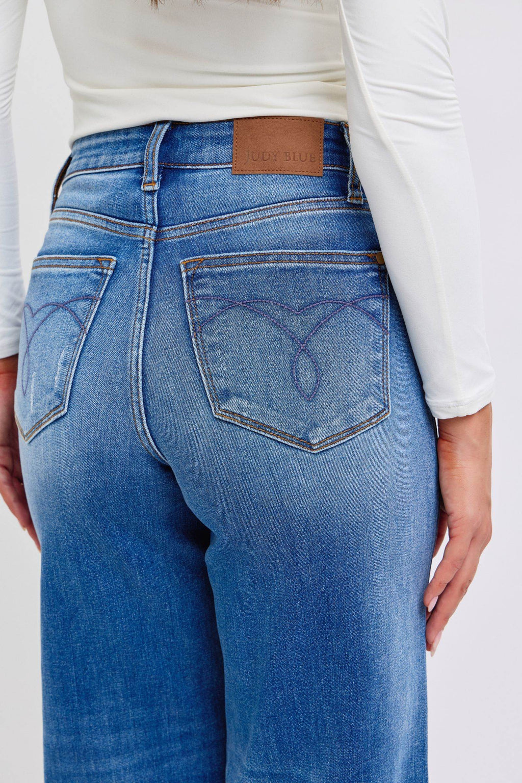 Judy Blue Full Size Distressed High Waist Wide Leg Jeans - Delanoir