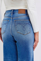 Judy Blue Full Size Distressed High Waist Wide Leg Jeans - Delanoir