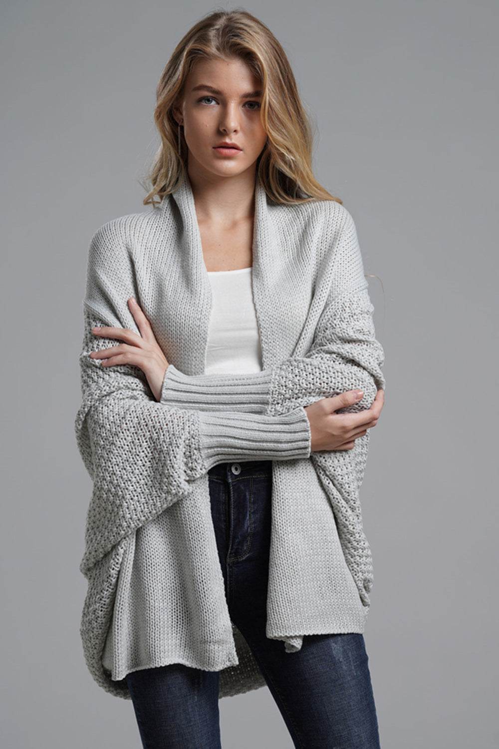 Open Front Batwing Sleeve Cardigan - Delanoir