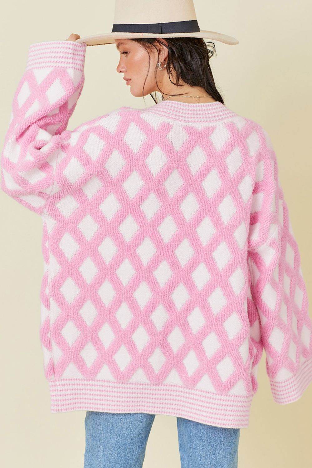 Geometric Open Front Long Sleeve Cardigan - Delanoir