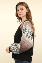 VERY J Printed Long Sleeve Round Neck Knit Top - Delanoir