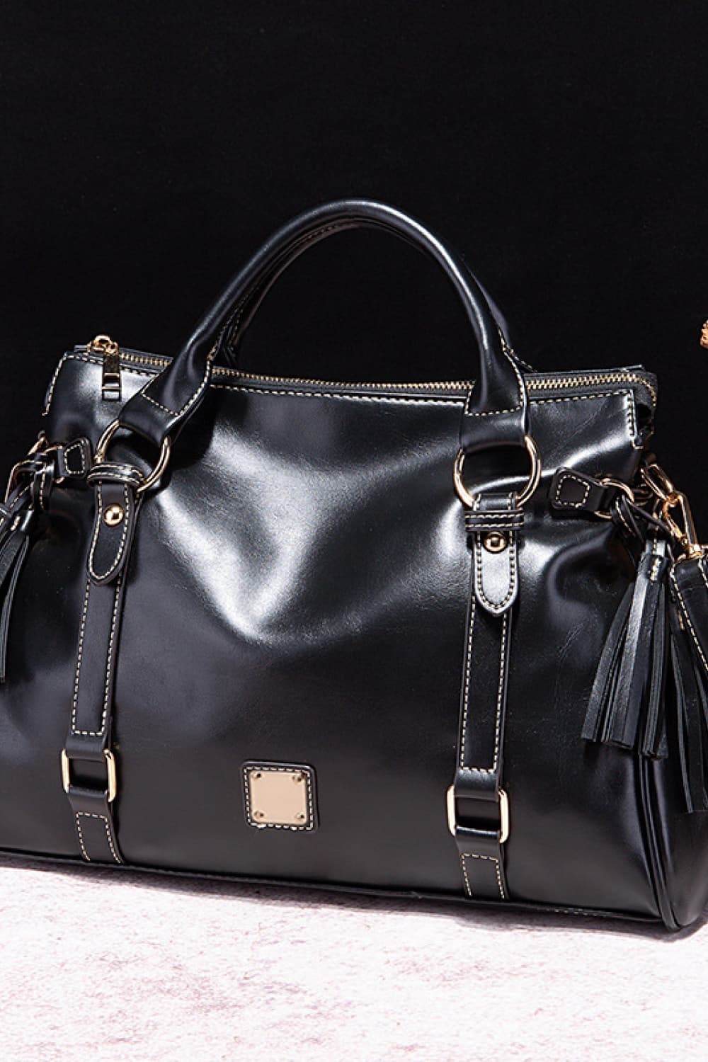 PU Leather Handbag with Tassels - Delanoir